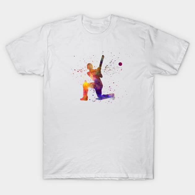 Cricket player batsman silhouette in watercolor T-Shirt by PaulrommerArt